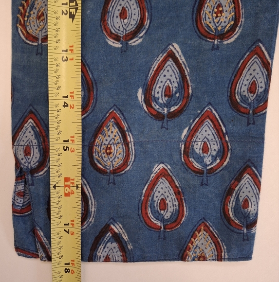 ANOKHI 100% Cotton Straight Tunic in Blue Ruby Red Handcrafted Pattern - Size M - Picture 11 of 13
